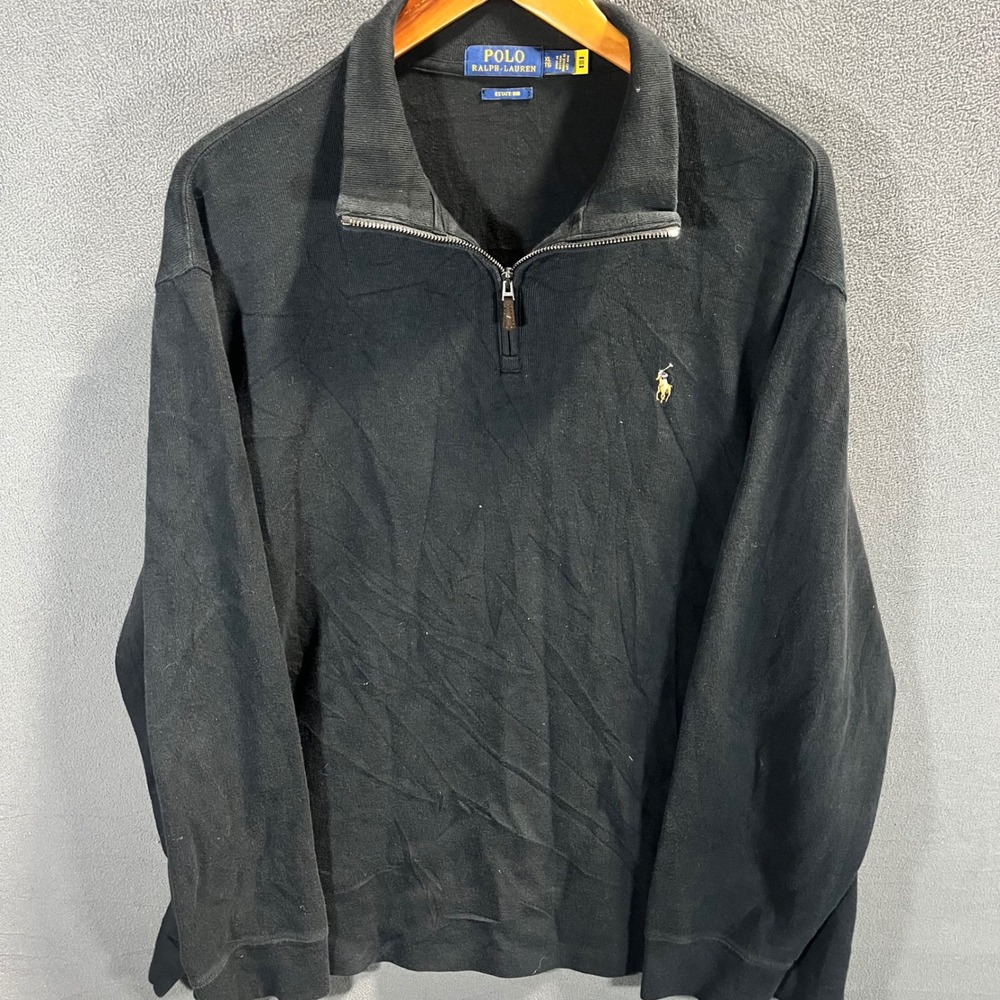 Polo Ralph Lauren Mens XL Estate Rib Quarter Zip Pullover Black Pony Logo